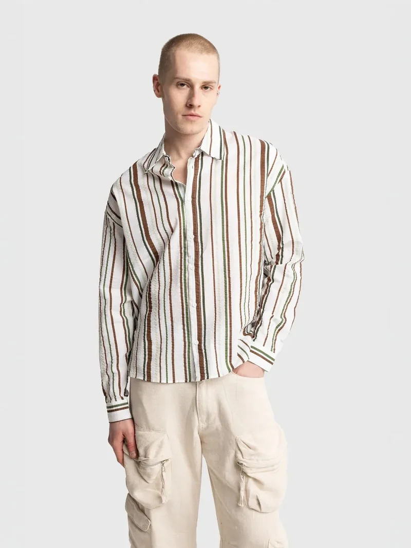 GIESTO Relaxed Fit Striped Cotton Shirt