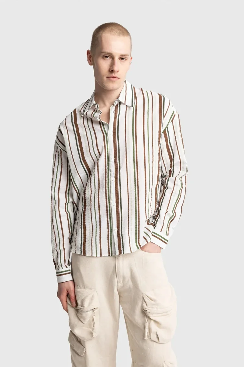 GIESTO Relaxed Fit Striped Cotton Shirt