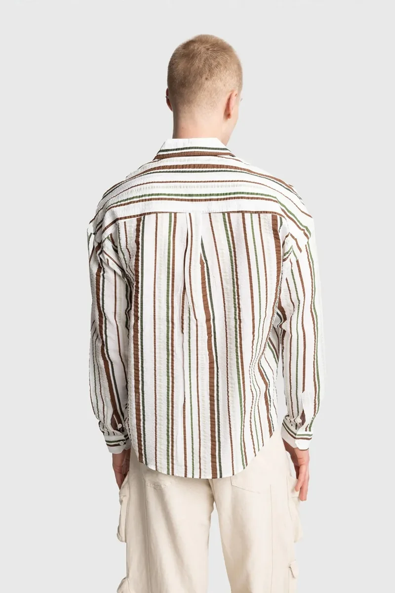 Giesto Khaki Green GIESTO Relaxed Fit Striped Cotton Shirt for Men | Best Price UAE