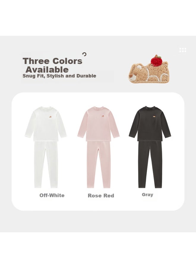 Labi Baby Kids Thermal Moisture-wicking Warm Homewear Set Autumn Winter Underwear Rose Red 110 - Image 2