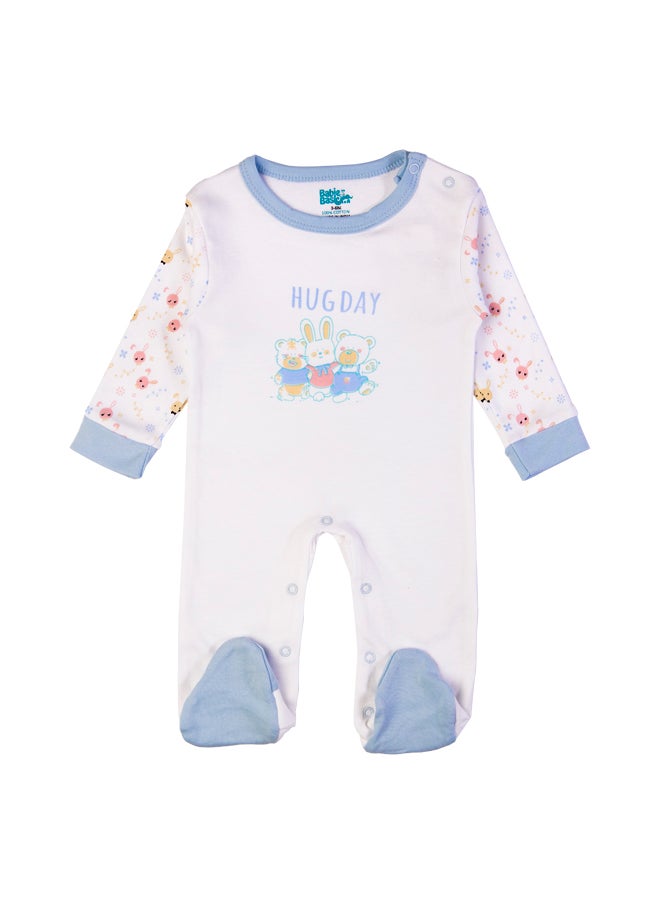Babies Basic 5 Piece Unisex 100% Cotton Gift Set Include Bib, Romper, Mittens, Cap And Sleepsuit/Jumpsuit- Hug Day  - Image 3