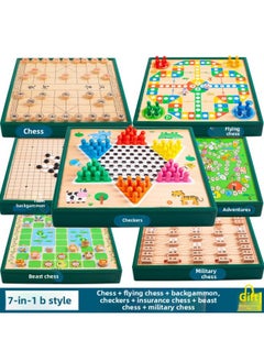 Flying Chess Gobang Chess Children's Puzzle Chess Checkers Elementary School Student Multi-function Game Board Toy Chess-Color:Seven In One B