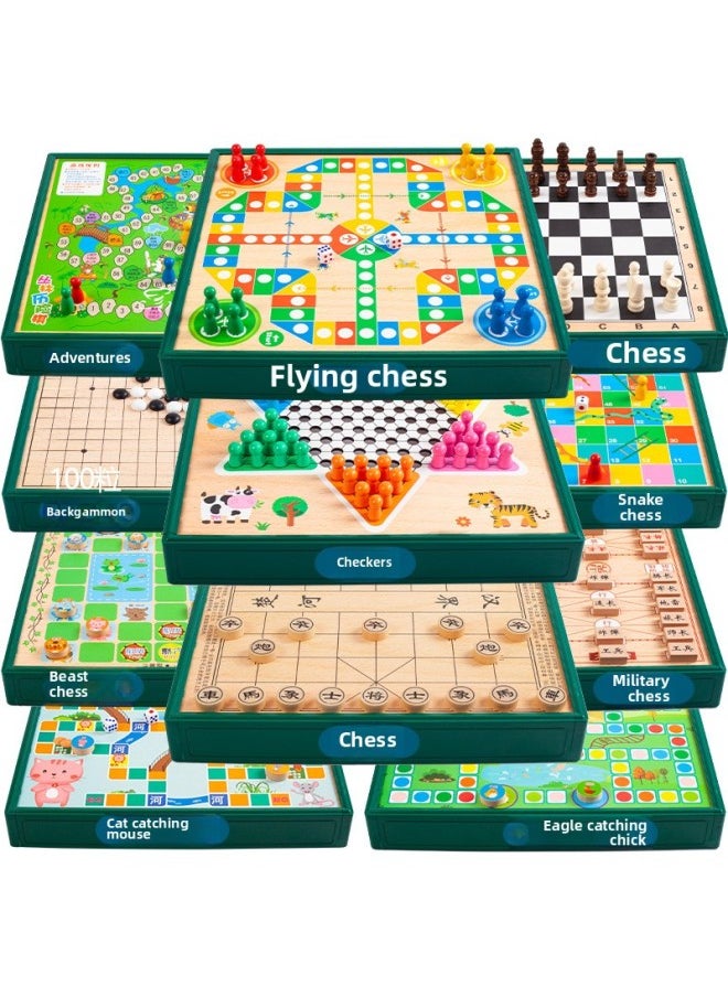 Generic - Flying Chess Gobang Chess Children's Puzzle Chess Checkers Elementary School Student Multi-function Game Board Toy Chess-Color:Seven In One B - Image 1
