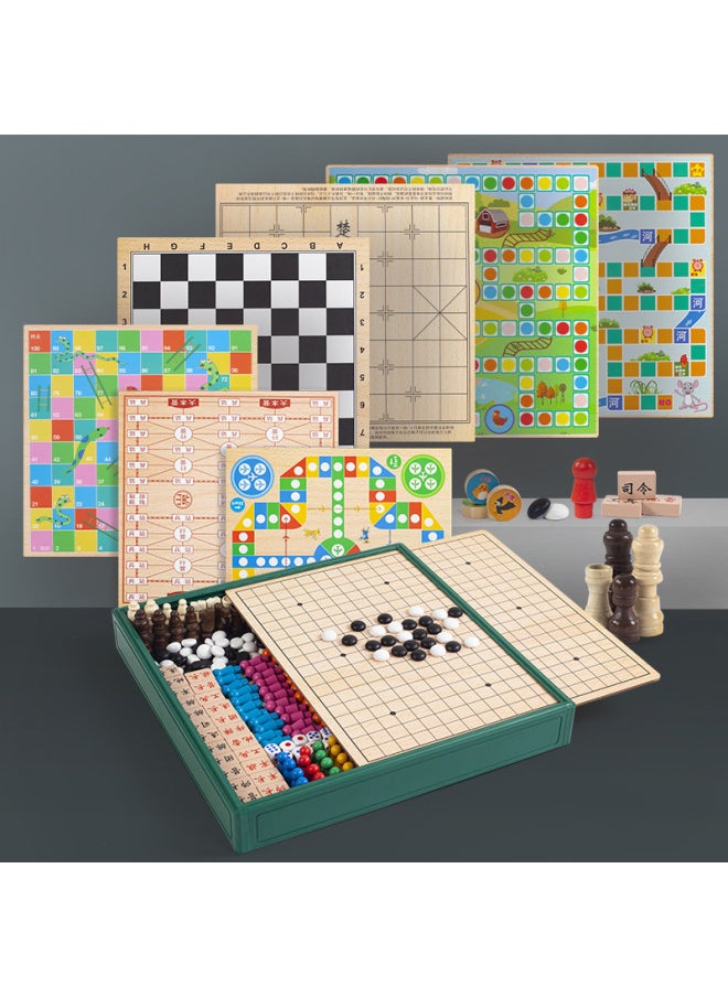 Generic - Flying Chess Gobang Chess Children's Puzzle Chess Checkers Elementary School Student Multi-function Game Board Toy Chess-Color:Seven In One B - Image 1