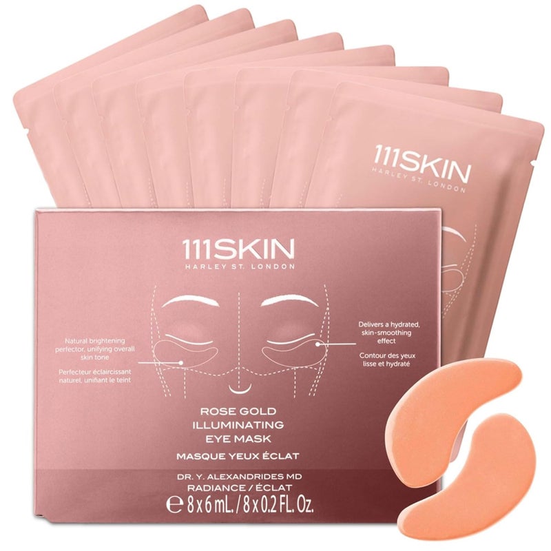 111SKIN قناع العين المضيء بالذهب الوردي من 111SKIN، لاصقات تحت العين المشرقة والمُرطبة للبشرة الباهتة والجافة مع مستخلص الورد، الذهب الغروي وفيتامين C، يحسن مظهر الهالات السوداء، 8 أزواج - Image 1