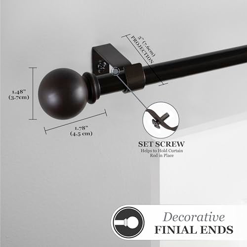 Kenney Chelsea Ball End Window Curtain Rod, Adjustable 28-48 Inch Extendable Rod Set, Weathered Brown - Image 4