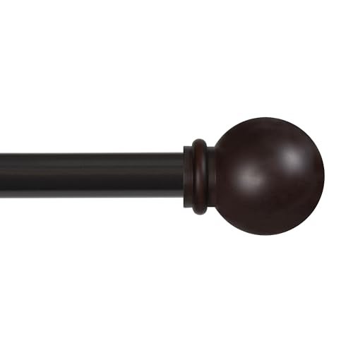 Kenney Chelsea Ball End Window Curtain Rod, Adjustable 28-48 Inch Extendable Rod Set, Weathered Brown - Image 1