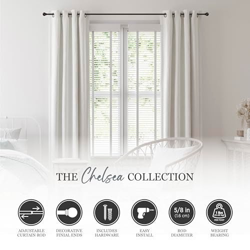 Kenney Chelsea Ball End Window Curtain Rod, Adjustable 28-48 Inch Extendable Rod Set, Weathered Brown - Image 2