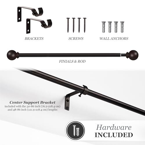 Kenney Chelsea Ball End Window Curtain Rod, Adjustable 28-48 Inch Extendable Rod Set, Weathered Brown - Image 5