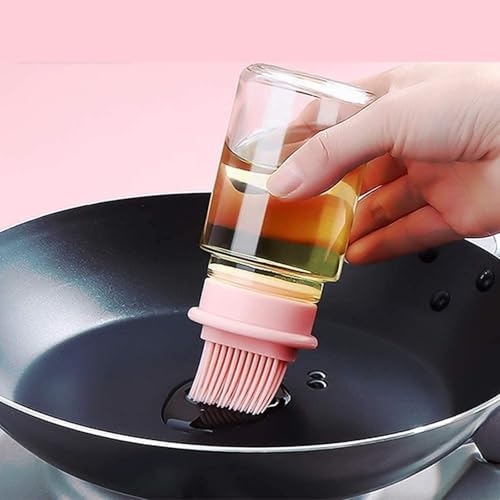 TASMAX oil dispenser with brush oil brush for cooking silicone oil brush for kitchen use oil kitchen accessories items for home spreader for dosa pan oiling brush Baking, BBQ, Marinating(Glass) - Image 1