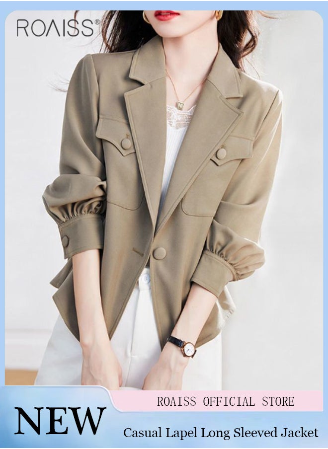 roaiss Women's Casual Lapel Blazer Classic Suit Collar Long Sleeve Jacket Fashion Versatile Top  - Image 1