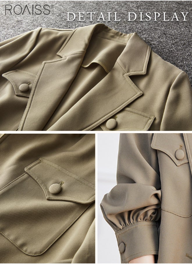roaiss Women's Casual Lapel Blazer Classic Suit Collar Long Sleeve Jacket Fashion Versatile Top  - Image 2