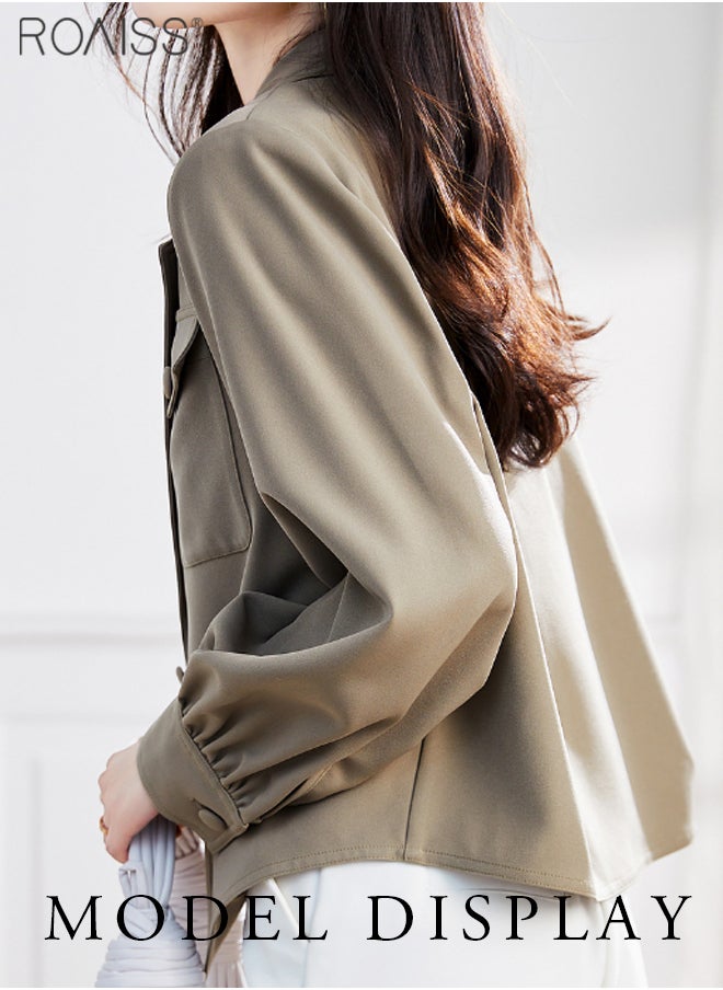 roaiss Women's Casual Lapel Blazer Classic Suit Collar Long Sleeve Jacket Fashion Versatile Top  - Image 3