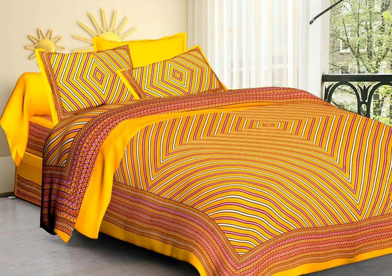 HomeShop 100 Pure Cotton Rajasthani Tradition Queen Size Double Bedsheets with 2 Pillow Covers Queen Size Jaipuri Bedspreads