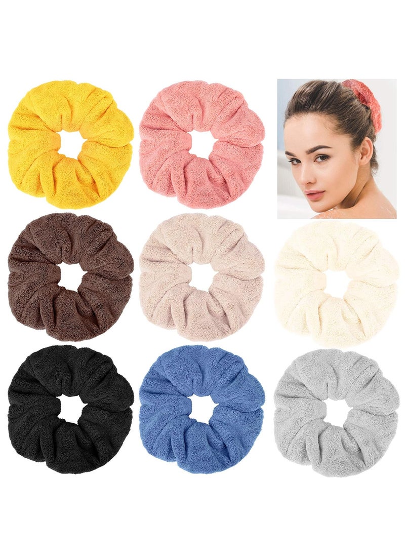 Chuangdi Chuangdi 8 Pieces Large Microfiber Hair Towel Scrunchies Soft Heatless Fuzzy Hair Drying Hair Ponytail Holder for Wet and Dry Hair 8 Colors Classic Colors White Gray Yellow Orange Blue 