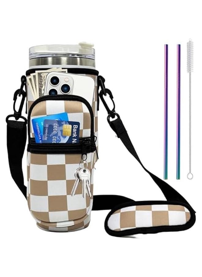 Generic Sport Water Bottle Bag with Adjsutable Strap Bottle Pouch Holder Sleeve for Stanley 40oz Tumbler with Handle for Men/Women Walking Hiking Camping Gym  - Image 1