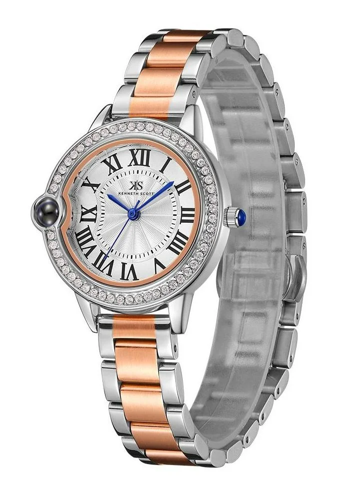 كينيث سكوت Kenneth Scott K22530-KBKW Women's Analog Display Watch & Stainless Steel Strap Two Tone Rose Gold