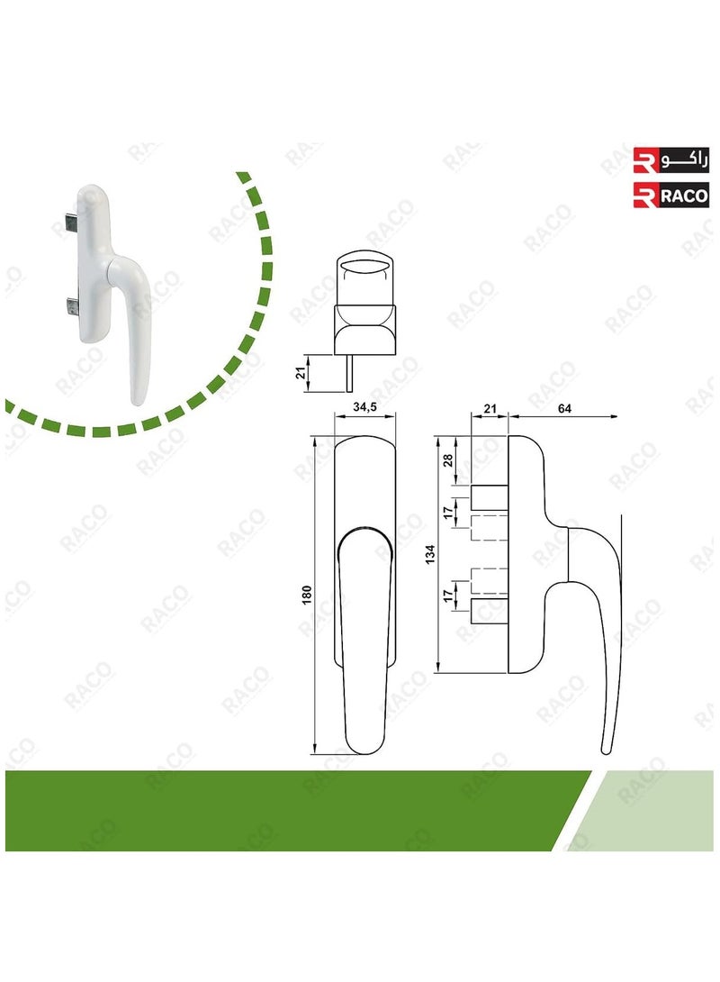 RACO Window Handle Universal Locking Mechanism Aluminum Window Door Handle Ideal for Home Office Interior and Exterior Use White  - Image 3