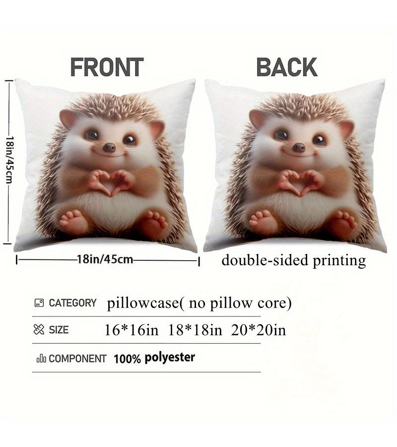20 Inch Hedgehog Heart Paw Pillow Cover Polyester Machine Washable Zippered Decorative Cushion For Sofa Bed - Image 4