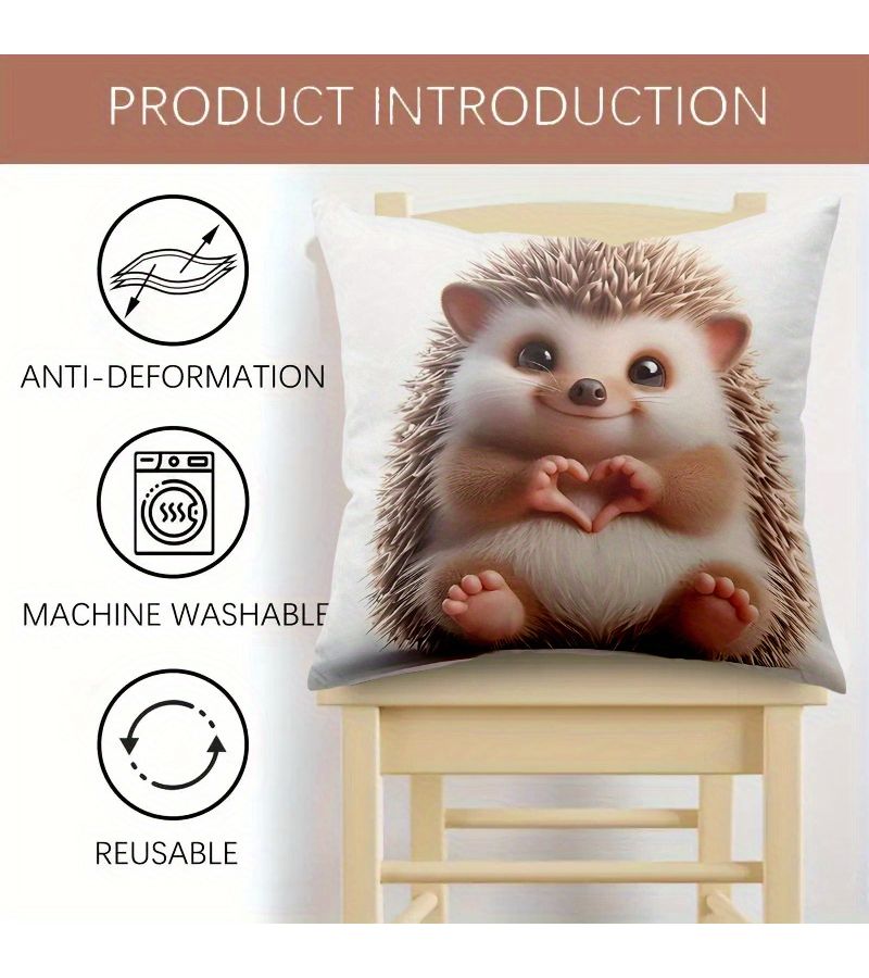 20 Inch Hedgehog Heart Paw Pillow Cover Polyester Machine Washable Zippered Decorative Cushion For Sofa Bed - Image 3