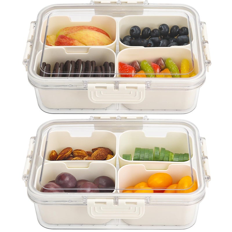 shopwithgreen 4 Compartment Snack Box Container Tray, Divided Serving Tray with Lid, Mini Small Snackle Box, Portable Charcuterie Container for Party, Picnic, Travel, Food Platter for Snack, Fruits, Veggies, 2 Pack - Image 1