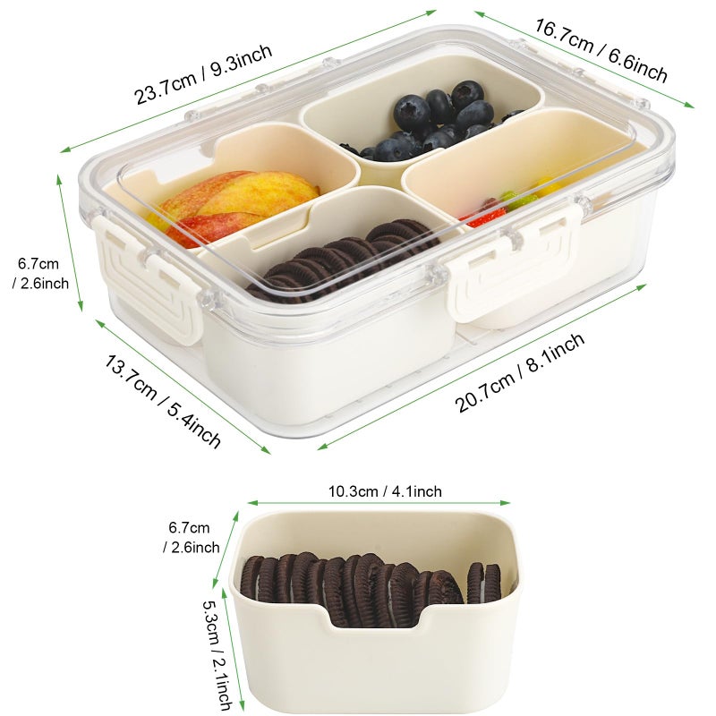 shopwithgreen 4 Compartment Snack Box Container Tray, Divided Serving Tray with Lid, Mini Small Snackle Box, Portable Charcuterie Container for Party, Picnic, Travel, Food Platter for Snack, Fruits, Veggies, 2 Pack - Image 2