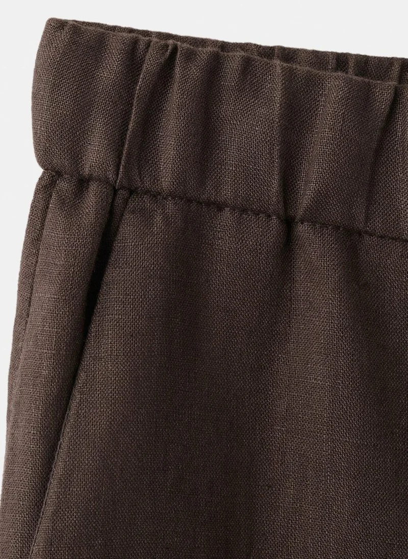 Mango 32-CHOCOLATE Linen pants with buttons for Women | Best Price UAE