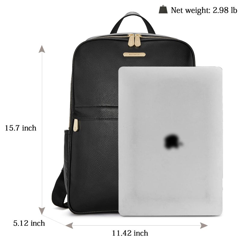 BOSTANTEN Genuine Leather 15.6 inch Laptop Backpack Purse for Women College Casual Backpack Travel Bag Daypack Black - Image 4