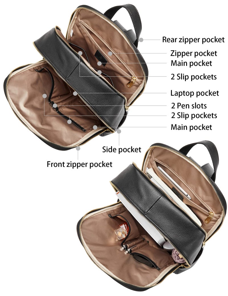 BOSTANTEN Genuine Leather 15.6 inch Laptop Backpack Purse for Women College Casual Backpack Travel Bag Daypack Black - Image 3