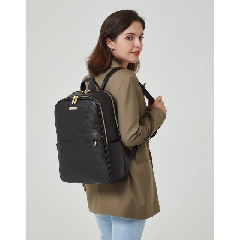 BOSTANTEN Genuine Leather 15.6 inch Laptop Backpack Purse for Women College Casual Backpack Travel Bag Daypack Black - Image 2