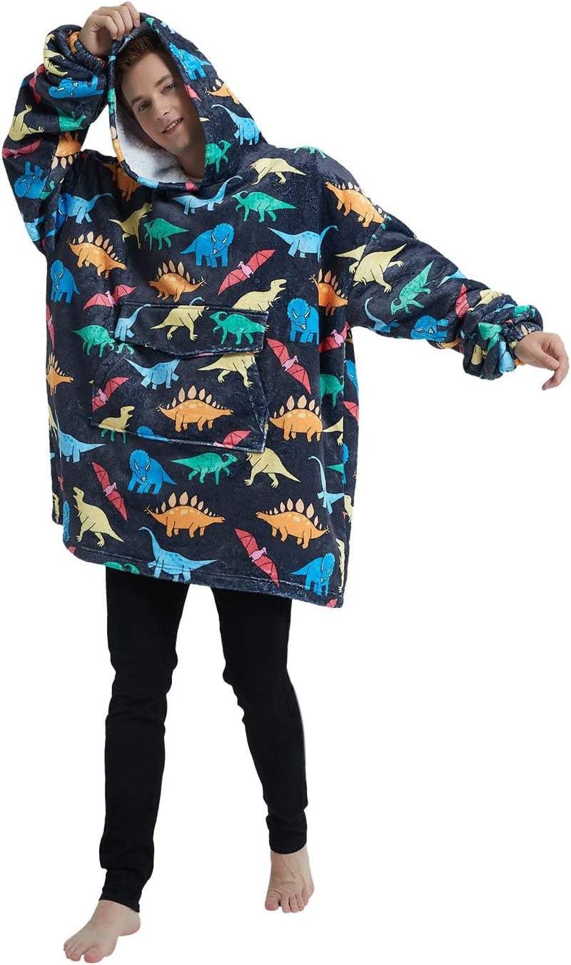 Fiosnow Multidinosaur Blanket Hoodies for Women and Men Adult Oversize Wearable Blanket Hoodies for Soft and Warm - Image 2