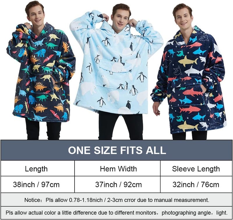 Fiosnow Multidinosaur Blanket Hoodies for Women and Men Adult Oversize Wearable Blanket Hoodies for Soft and Warm - Image 4
