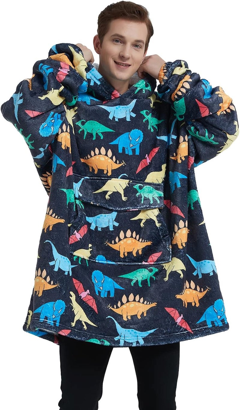 Fiosnow Multidinosaur Blanket Hoodies for Women and Men Adult Oversize Wearable Blanket Hoodies for Soft and Warm - Image 1