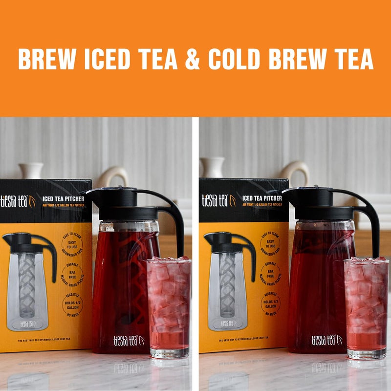 Tiesta Tea تييستا تي - إبريق شاي مثلج بأوراق فضفاضة، بلاستيك تريتان خالي من BPA، يشمل مصفاة نايلون متعددة الاستخدامات، يمكن تحضيره ساخنًا وباردًا، غطاء لولبي مقاوم للتسرب، آمن في غسالة الصحون، سعة 1/2 جالون - Image 5