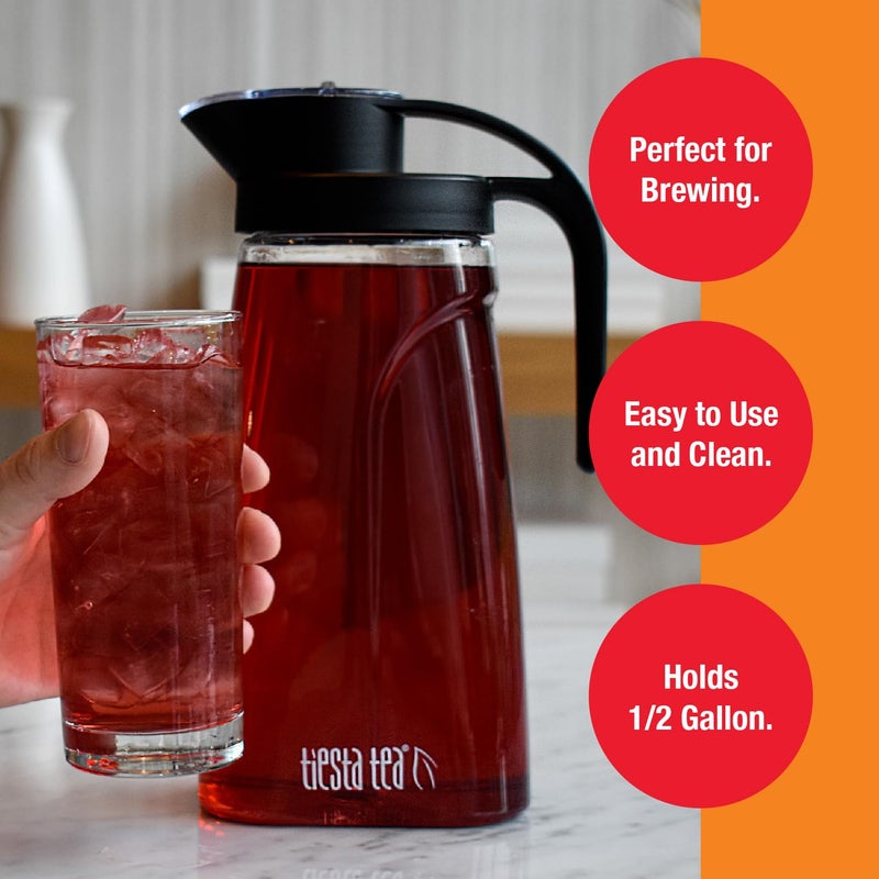Tiesta Tea تييستا تي - إبريق شاي مثلج بأوراق فضفاضة، بلاستيك تريتان خالي من BPA، يشمل مصفاة نايلون متعددة الاستخدامات، يمكن تحضيره ساخنًا وباردًا، غطاء لولبي مقاوم للتسرب، آمن في غسالة الصحون، سعة 1/2 جالون - Image 4