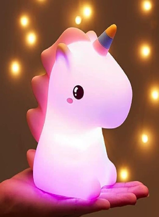 Groeien Unicorn Horse Touch Silicone Night Lamp for Bedroom, Kids, Birthday Gifts, Valentine Gift for Couples, USB Rechargeable, 7 Colour Changing Light (Multicolor) (Unicorn Horse lamp, 1) - Image 1