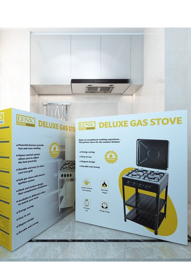 Built-in stove with 4 gas burners, 4 legs and 2 shelves This portable propane gas stove can handle multiple cooking operations at once. The flame can be adjusted using the propane flow control through the regulator or propane tank valve to achieve the highest flame.