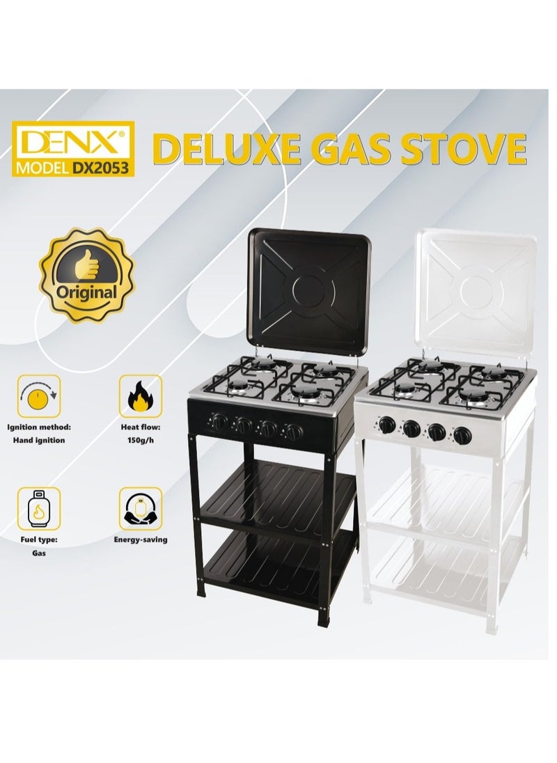 Built-in stove with 4 gas burners, 4 legs and 2 shelves This portable propane gas stove can handle multiple cooking operations at once. The flame can be adjusted using the propane flow control through the regulator or propane tank valve to achieve the highest flame.