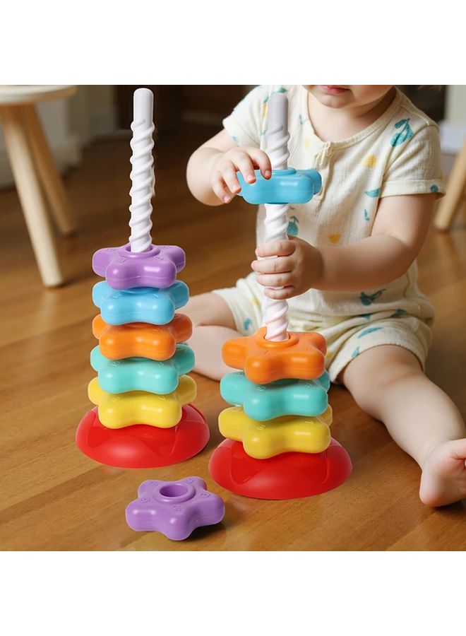 Rotating Tower Color Sorting Toy Shape Size Identification Spinning Top Birthday Gift - Image 1