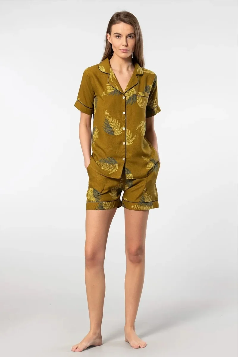 cacharel Women's Woven Button Front Shirt Shorts Set, 100% Viscose
