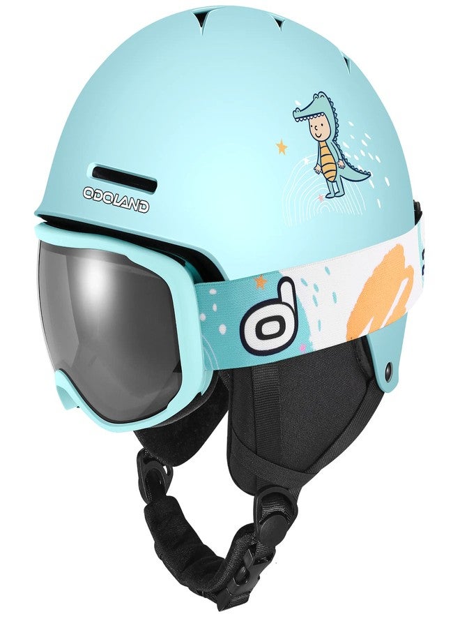 Odoland Kids Ski Helmet, Snow Helmet with Ski Goggles, Shockproof, Windproof, Safety Snow Sports Helmets and Protective Goggles for Boys Girls and Youth, Cyan, S - Image 1