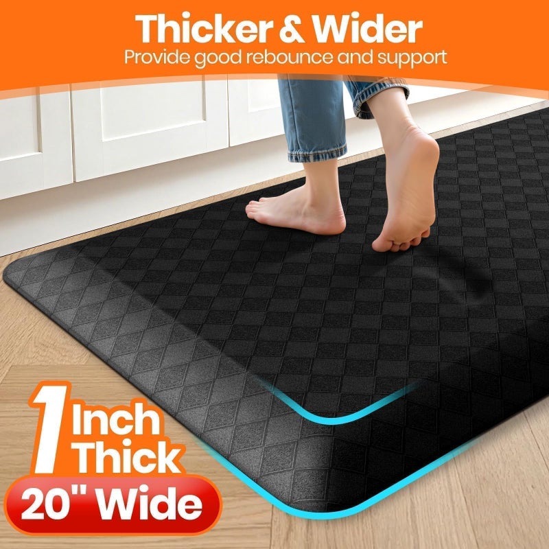 StepRite 1â€ Thick Kitchen Rugs, Anti Fatigue Kitchen Mats for Floor, Non-Slip,Heavy Duty Water Resistant Kitchen Rug, Standing Desk Mat for Friends, Family, Home, Kitchen, Office (32" x 20", Black) - Image 2