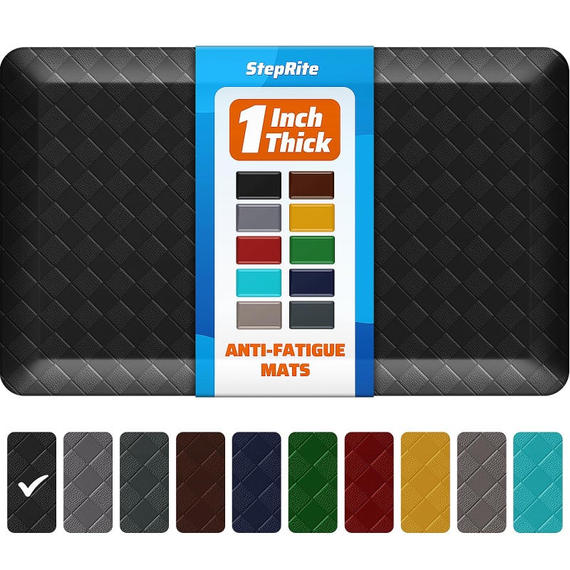 StepRite 1â€ Thick Kitchen Rugs, Anti Fatigue Kitchen Mats for Floor, Non-Slip,Heavy Duty Water Resistant Kitchen Rug, Standing Desk Mat for Friends, Family, Home, Kitchen, Office (32" x 20", Black) - Image 1