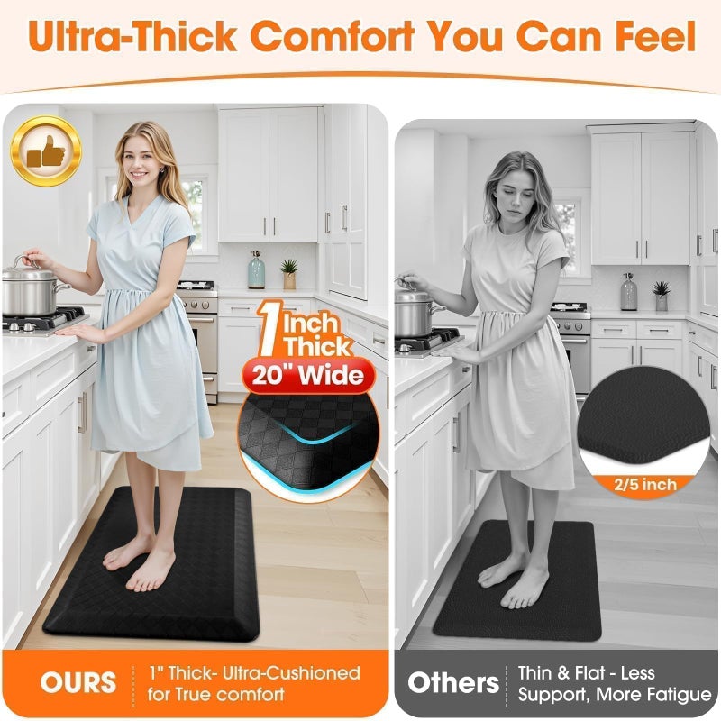 StepRite 1â€ Thick Kitchen Rugs, Anti Fatigue Kitchen Mats for Floor, Non-Slip,Heavy Duty Water Resistant Kitchen Rug, Standing Desk Mat for Friends, Family, Home, Kitchen, Office (32" x 20", Black) - Image 3