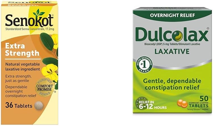 Senokot Extra Strength Natural Vegetable Laxative for Gentle Overnight Relief Constipation  Dulcolax Overnight Relief Laxative for Gentle Constipation Relief Bisacodyl 5 mg Tablets 50 Count - Image 1