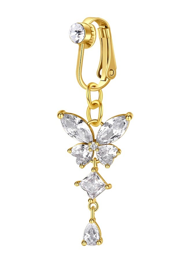 Fake Piercing Belly Button Ring with Pink Butterfly Design for Women Jewelry Copper Jewelry. - Image 2