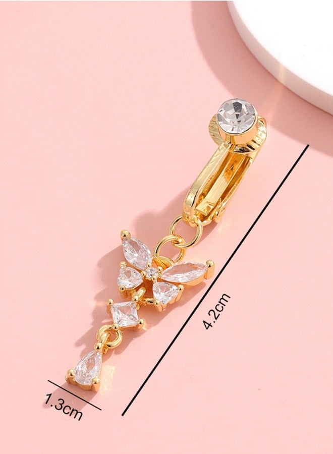 Fake Piercing Belly Button Ring with Pink Butterfly Design for Women Jewelry Copper Jewelry. - Image 3