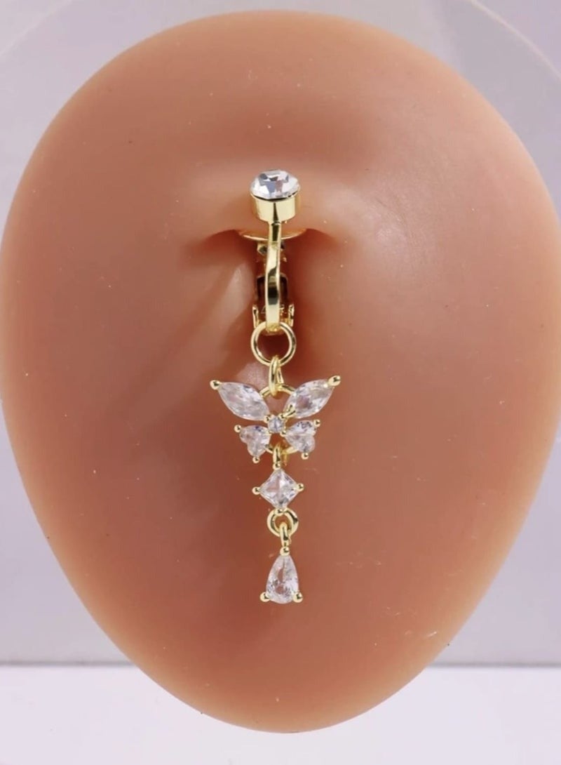 Fake Piercing Belly Button Ring with Pink Butterfly Design for Women Jewelry Copper Jewelry. - Image 5