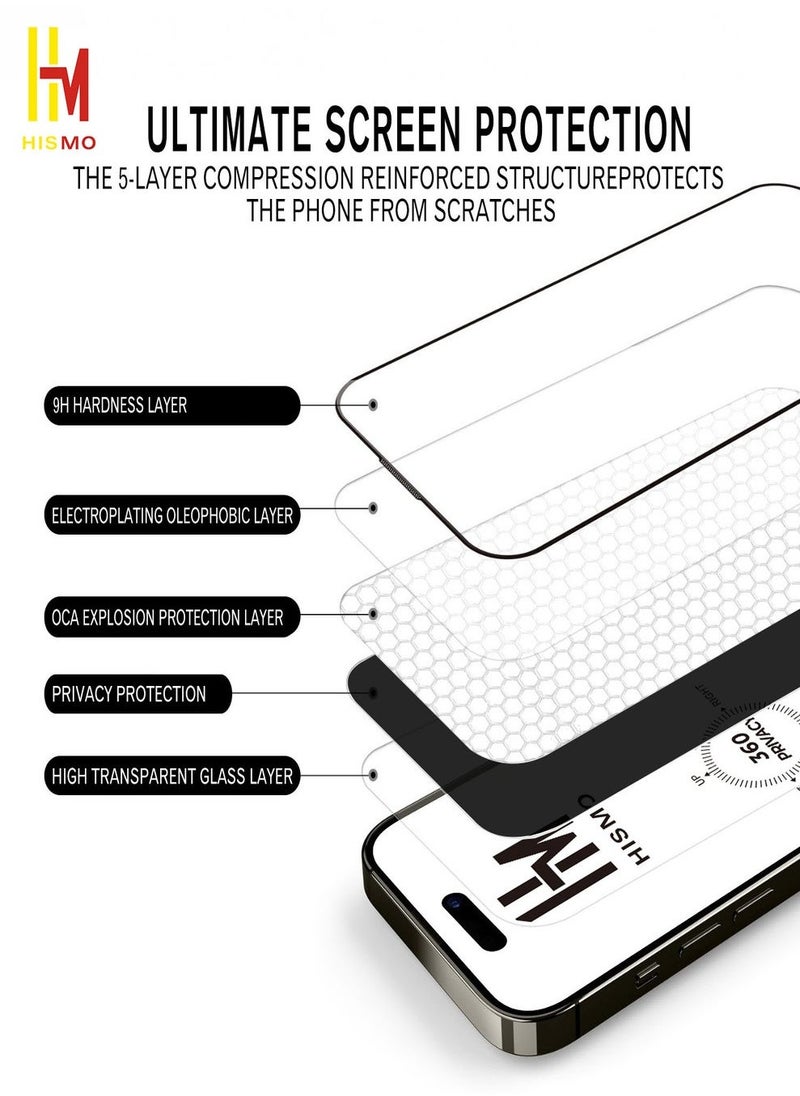 vesus 360Â° Full Privacy Screen Protectorã€iPhone 15ã€‘360 Degree All-Angles Peeping Protection, 9H Tempered Glass, Bubble-Free Installation, Smooth Touch, Full Edge Coverage - Image 5