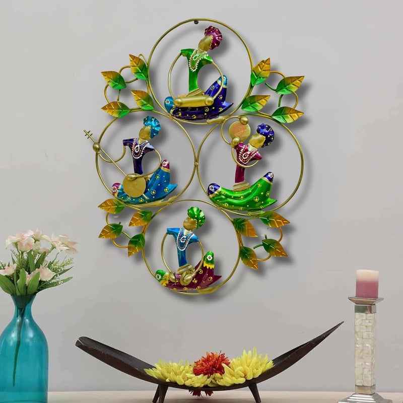 pranjals house Pranjals house 4 Musician Doll Metal Frame Wall Décor entrance/Wall Hanging for Living Room, Wrought iron Wall Art Decor Hanging for home decoration Living Room Bedroom Home Office Hotel (Size 24x20 Inch)